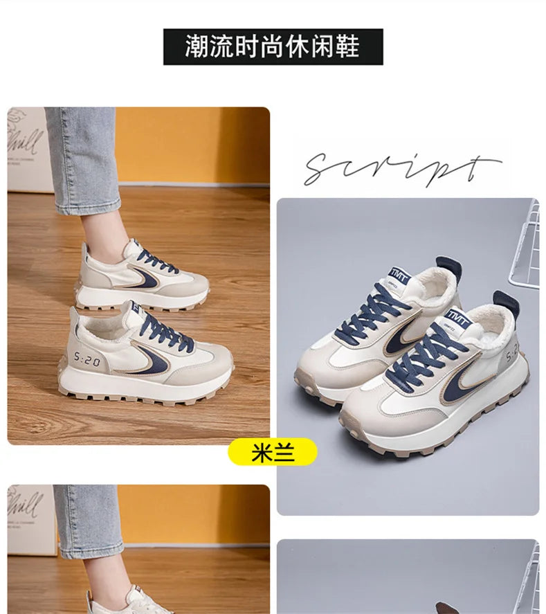 Autumn Winter Chunky Sneaker Women Retro Running Shoes Fashion Casual Fabric Breathable Height Increased Platform Shoes