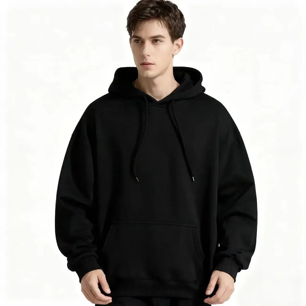 2026 Men's Wide Hooded Sweatshirt - European and American Style, Long Sleeve, Casual Loose Fit