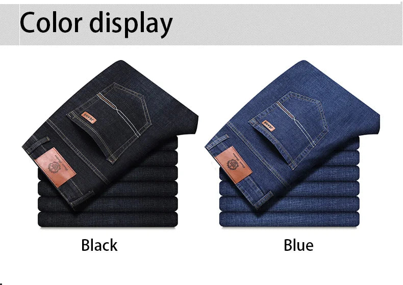 Men's Soft Straight Denim Pants 2025 Autumn Classic Business Black Biker Jeans Overalls