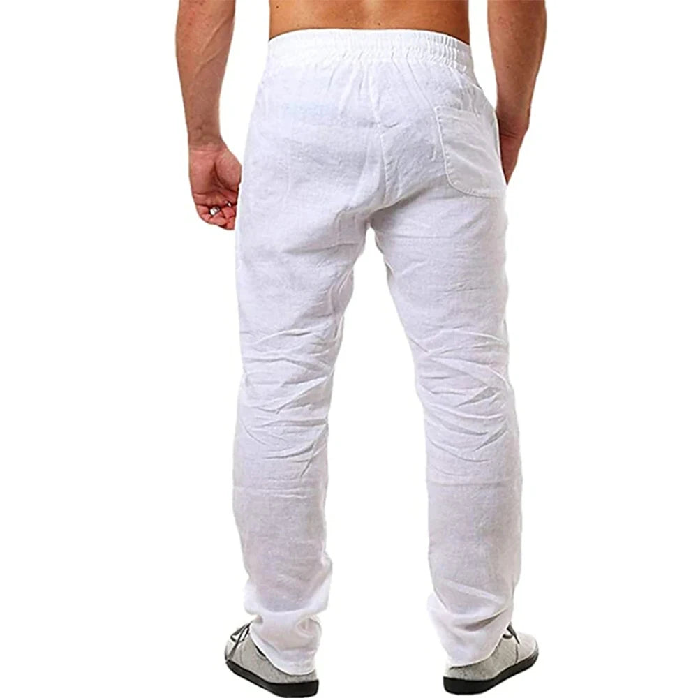 Men's Cotton Linen Pants - Breathable Solid Color Trousers for Fitness and Streetwear (Sizes S-3XL)