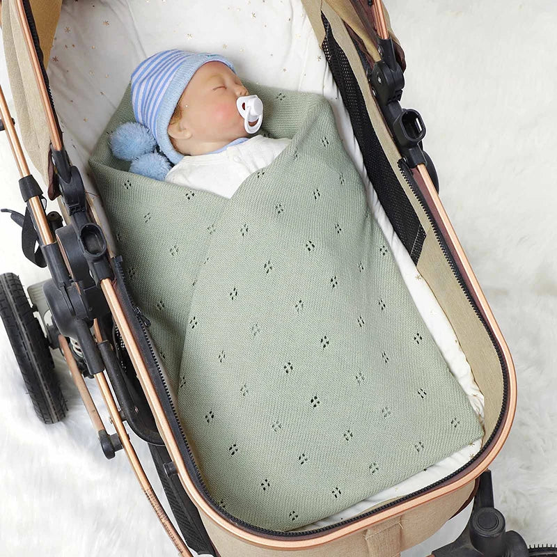 Cotton Baby Blankets Knit Infant Stroller Swaddle Soft Fashion Ruffles Wrap Newborn Boys Girl Bed Quilt 90*70CM Hollow Out Plaid
