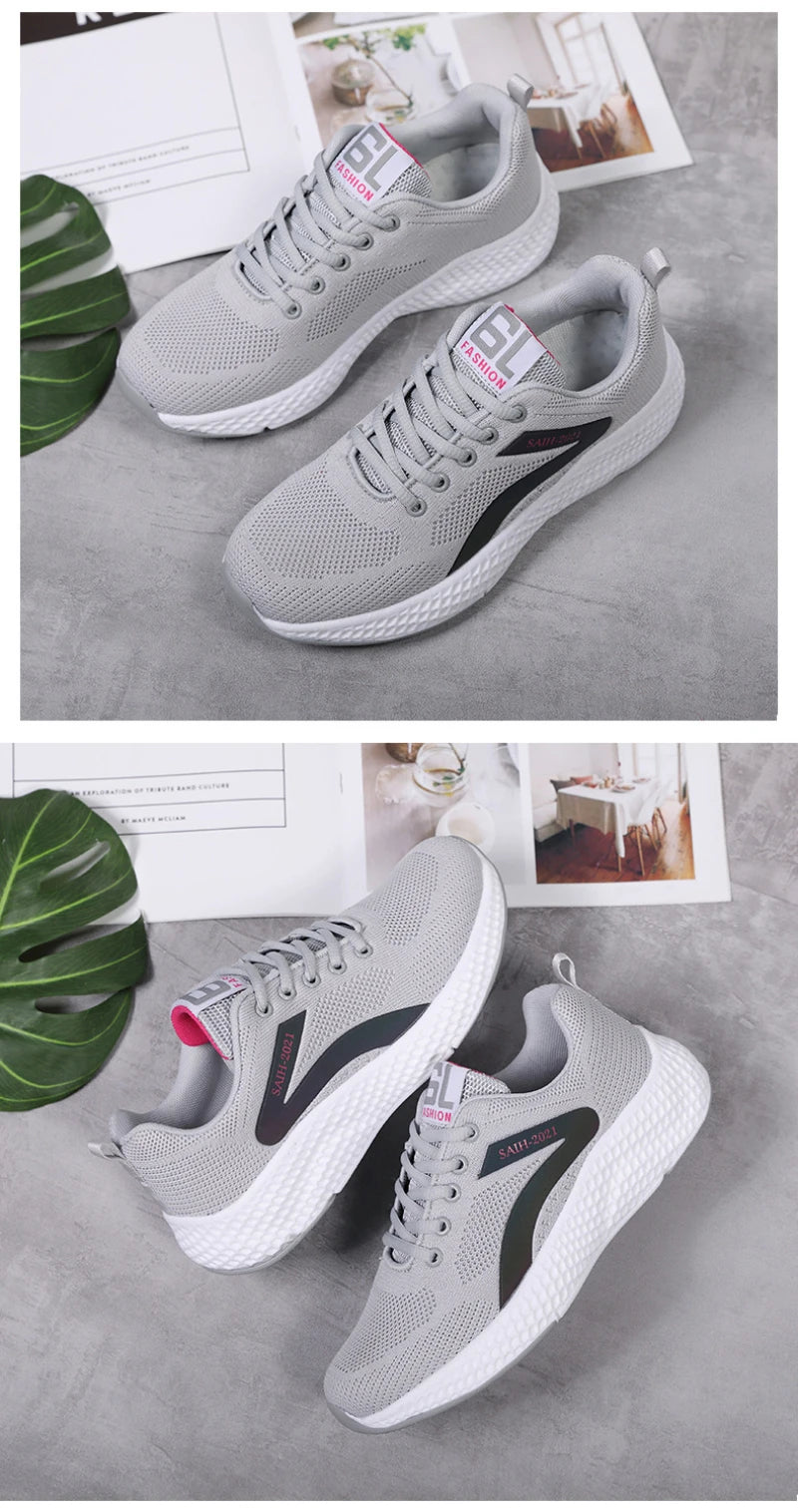 Women's Sports Shoes Comfortable Running Shoes Flying Knit Versatile Lace-Up Casual Shoes For Women Breathable And Fashionable