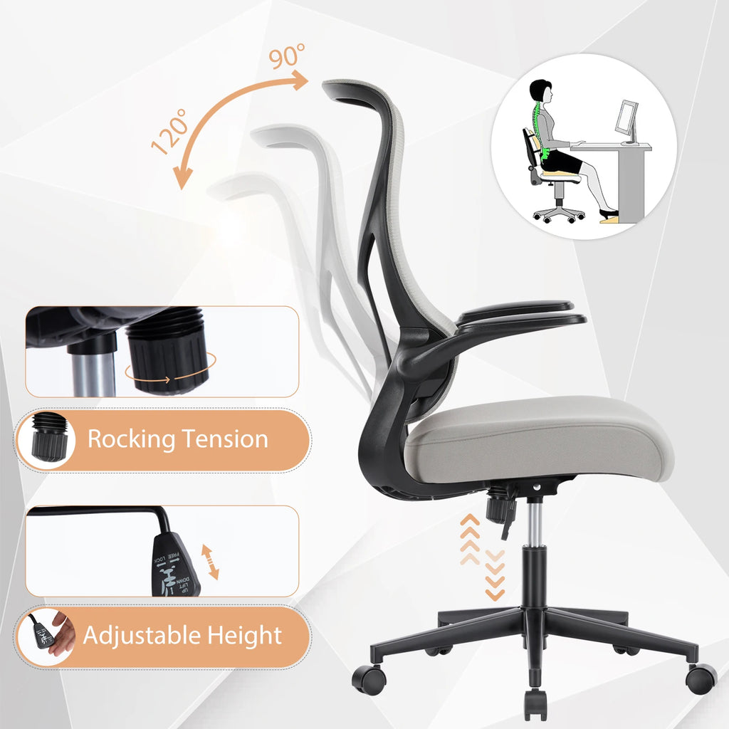Ergonomic Office Chair - Lumbar Support Office Chair | High Back Swivel Rolling Chairs With Wheels And Arms-Rest