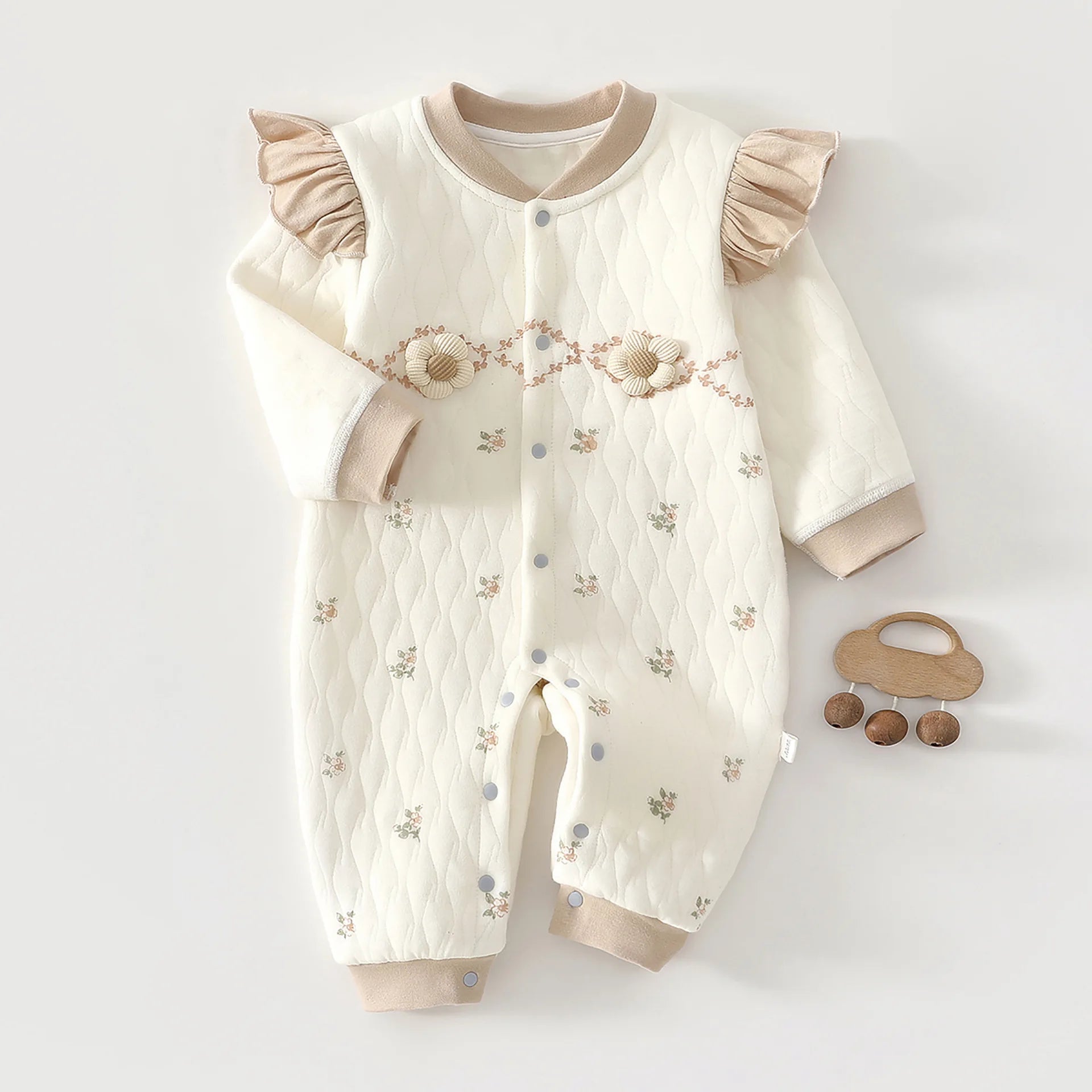 Baby Jumpsuit, Autumn Thick Cotton Jacket, Three-layer Warm Clothes for Newborns 0-18 Months Crawling Clothes for Young Children