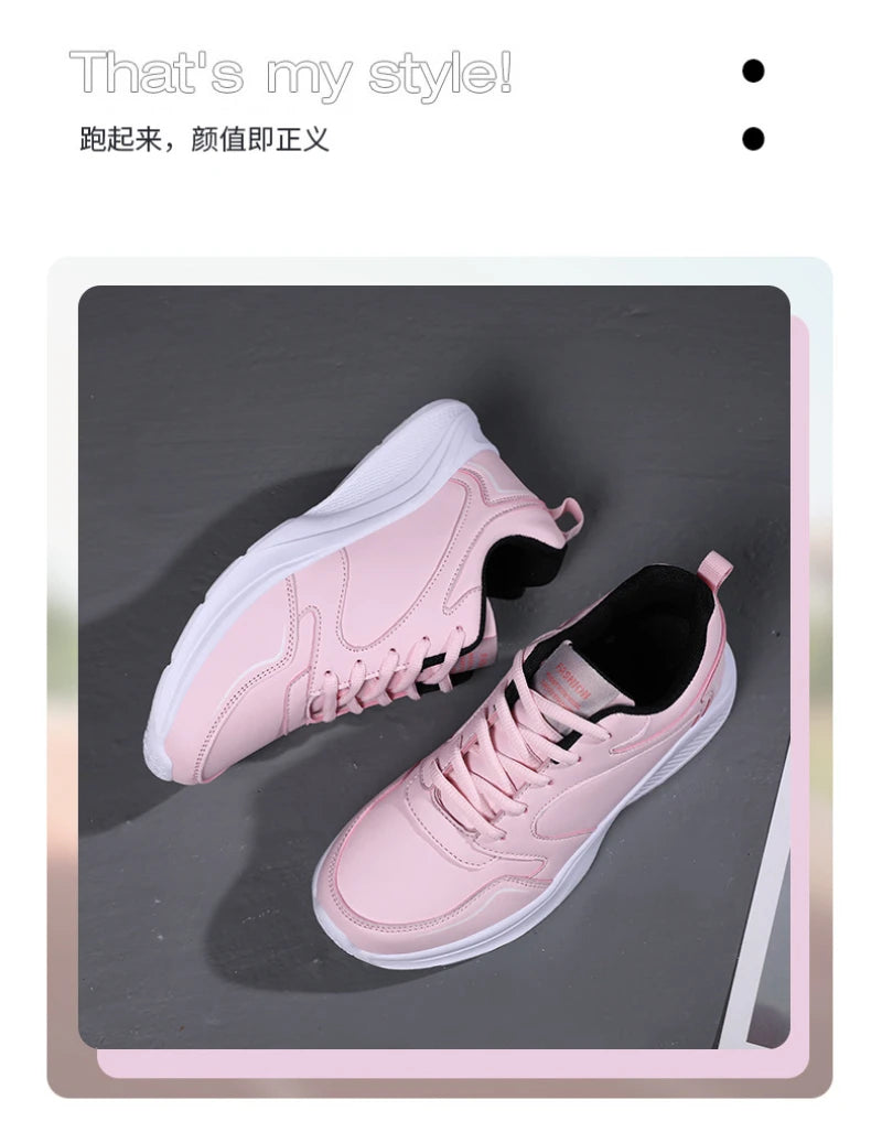Autumn and Winter Leather Outdoor Running Shoes for Women Flat Sports Casual Shoes for Women White Shoes Large Size Travel