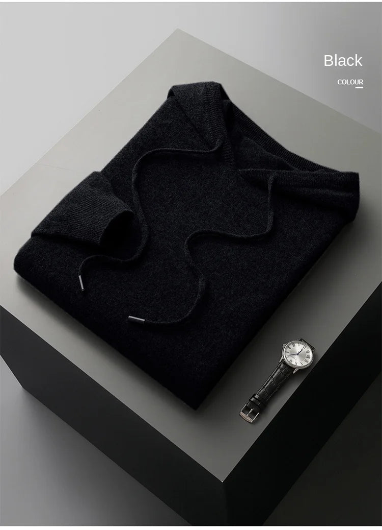 Men's Cashmere One-piece Ready-to-wear Hoodie - 100% Merino Wool Knitted Sweatshirt for Autumn and Winter