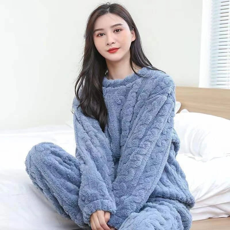 Two-Piece Warm Pajama Set, Thick Coral Velvet Home Wear
