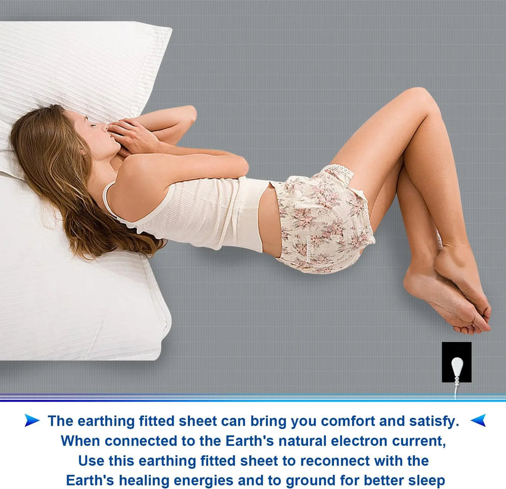 MAXSHARER Earthing Fitted Sheet Organic Cotton with Conductive Silver Fiber Grounding Bed Sheet