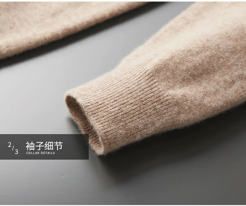 100% Pure Wool One-Piece Ready-to-wear Men's High Lapel Pullover Autumn and Winter Basic Knitted Versatile Sweater Casual Large