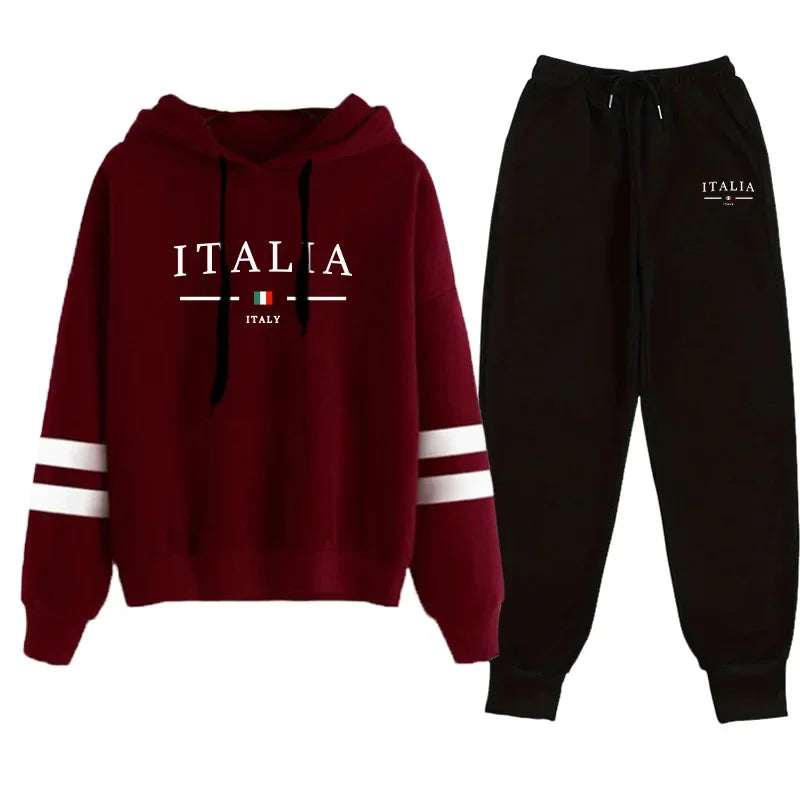 Fall Winter Lounge Wear Female Casual Warm Sportswear Italy Fashion Women Tracksuit Set Hoodies with Pants 2 Piece Casual Outfit