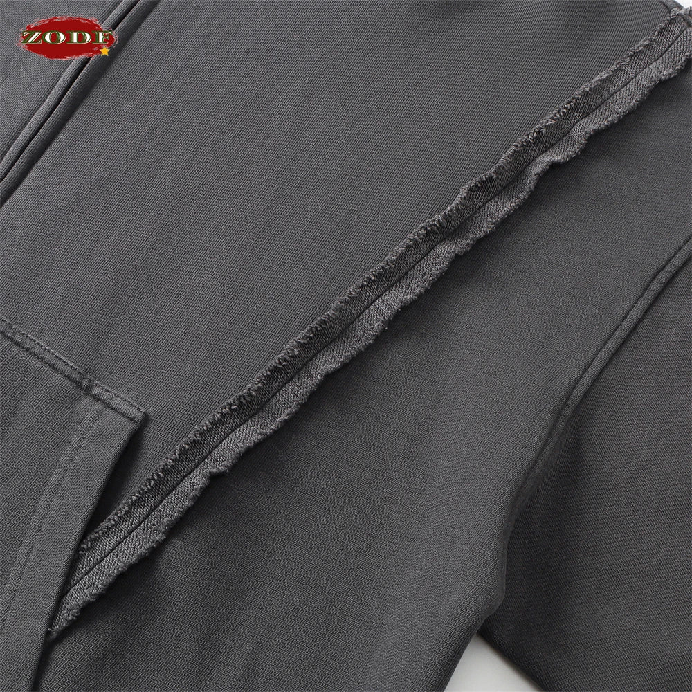 ZODF Retro Winter Man 430gsm Zipper Cotton Hoodies Unisex Heavy Weight Washed Loose Edge Zip-up Hooded Coats HY1125