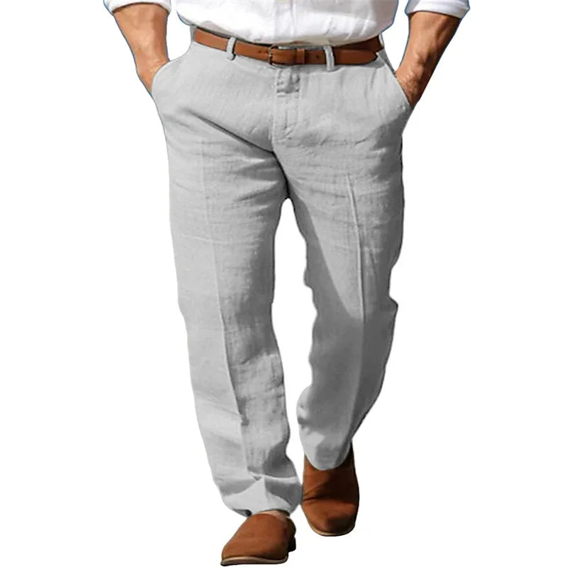 Men's Formal Linen Summer Pants Straight Tube Solid Color Comfortable Breathable Formal Business Fashion Basic Style Trousers