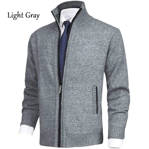 2026 New Men's Solid Color Stand Collar Fashion Cardigan Sweater Knitted Jacket
