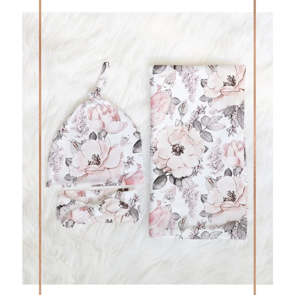 3pc Set Baby Swaddle Wrap for Newborns with Floral Headband
