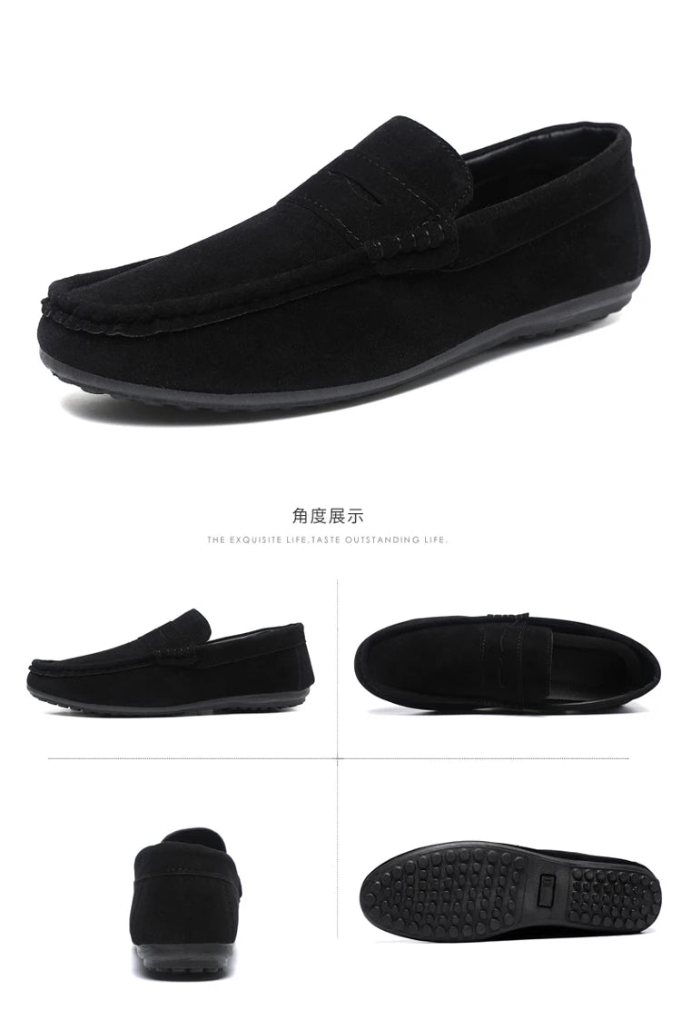 2025 Autumn Deer Leather Casual Men's Shoes Versatile Comfortable Work Shoes Driving Loafers Black, Grey, Khaki Three-Colour