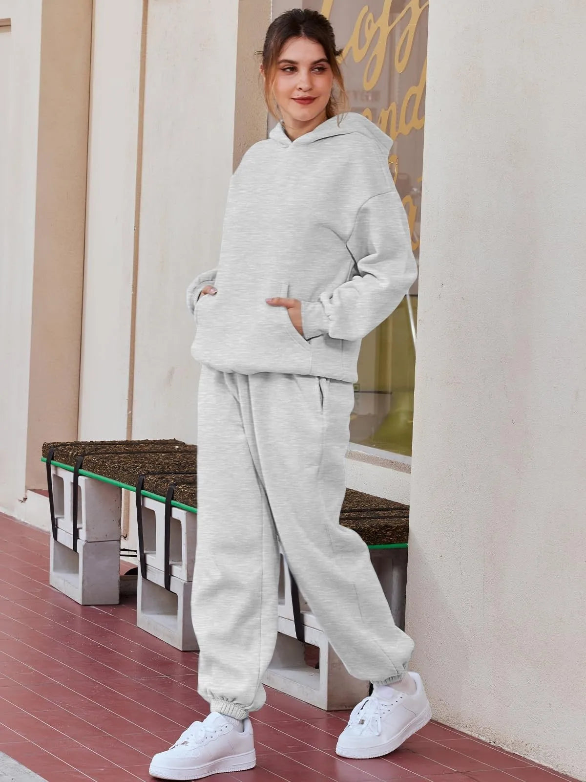 Women's Casual Hooded Sweatshirt and Sportswear Pants Set Long Sleeve Long Pants Autumn Season Fashion Ladies Outfit