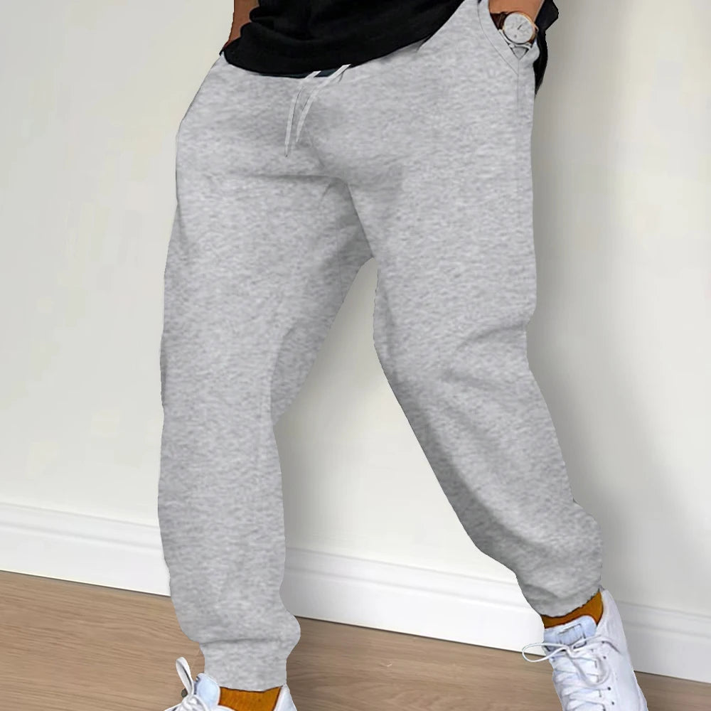 Men's Casual Fleece Sweatpants for Autumn Winter - Running Jogger Sports Gym Trousers - Solid Color Workout Long Pants