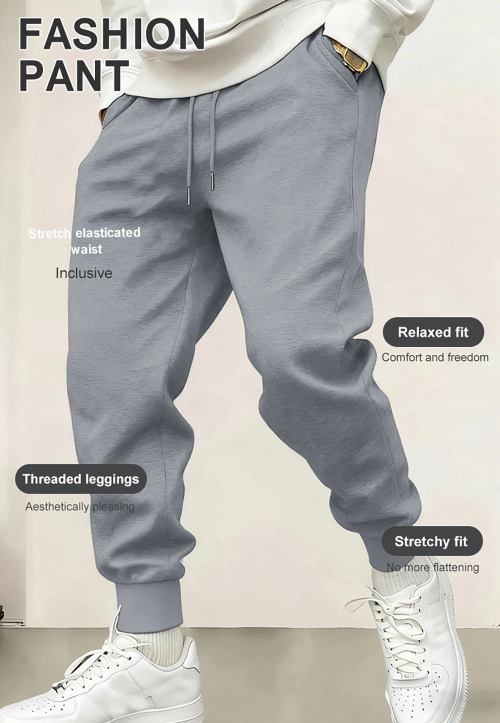 Man Autumn Fleece Sportpants Drawstring Casual Long Pants Comfortable Street Britches Fashion Pocket Pant Loose Basic Sweatpants