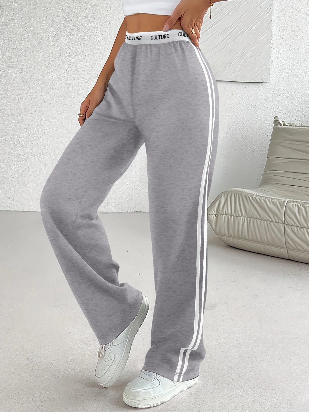 2026 Trendy Parachute Pants for Women - Oversized Loose Fit Trousers with Contrast Waistband and Double Stripes for Casual Streetwear