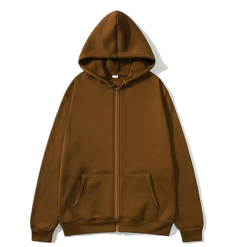 2025 unisex zipper sweatshirt cardigan hooded sweatshirt solid color sportswear top for autumn and winter