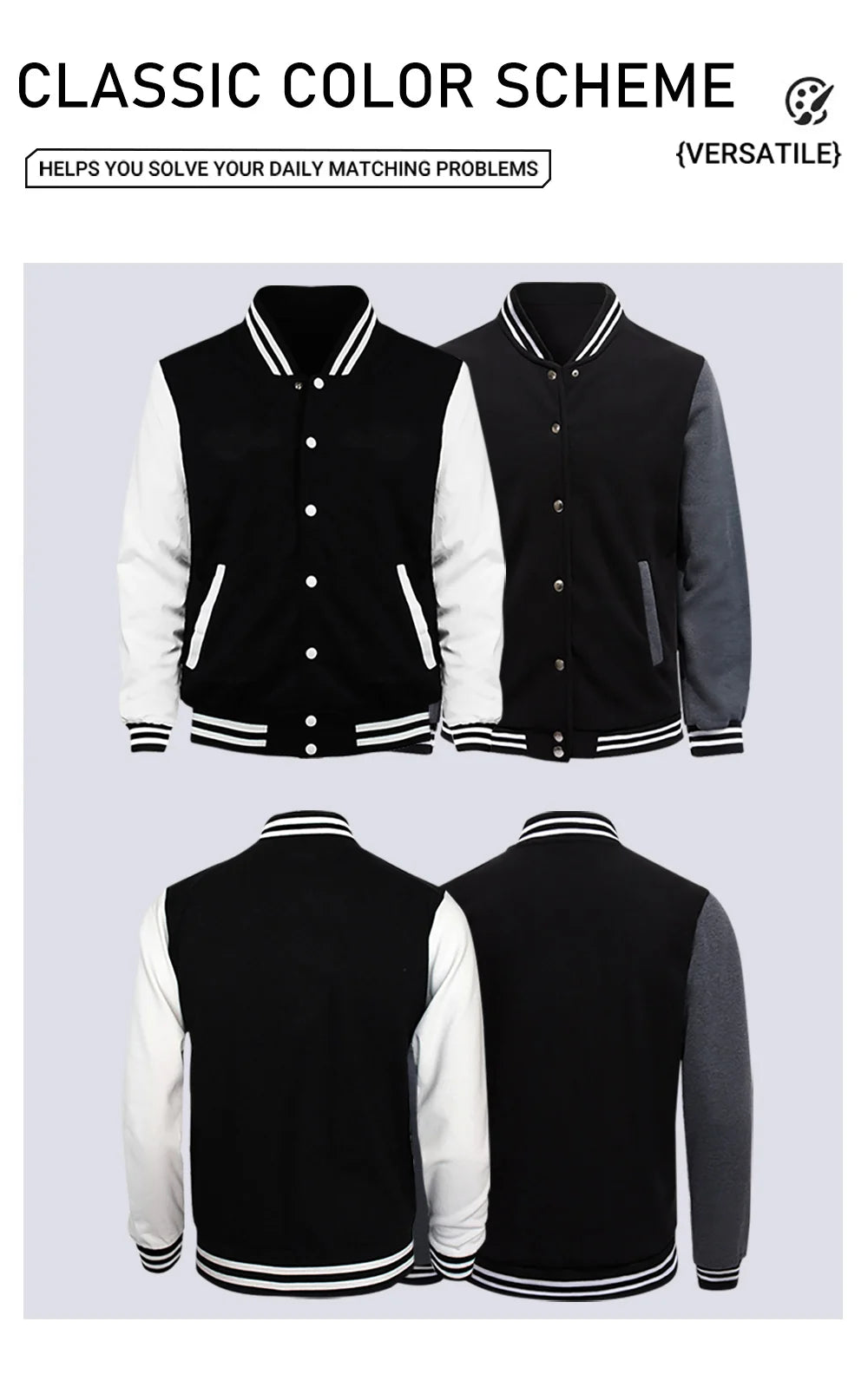 Black White Jacket Coats 5XL Loose Oversized Casual Wear for Men and Women - Baseball Street Coat, Warm Fleece Jackets