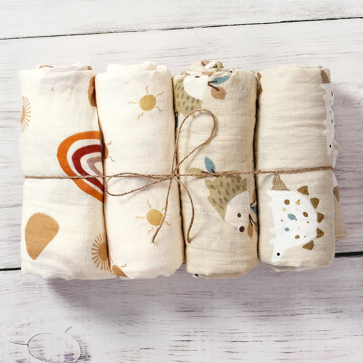 Elinfant 100% Cotton 4PCS Muslin Swaddle Blankets,120*110cm Bamboo Cotton Newborn Baby Bath Towel Wrap