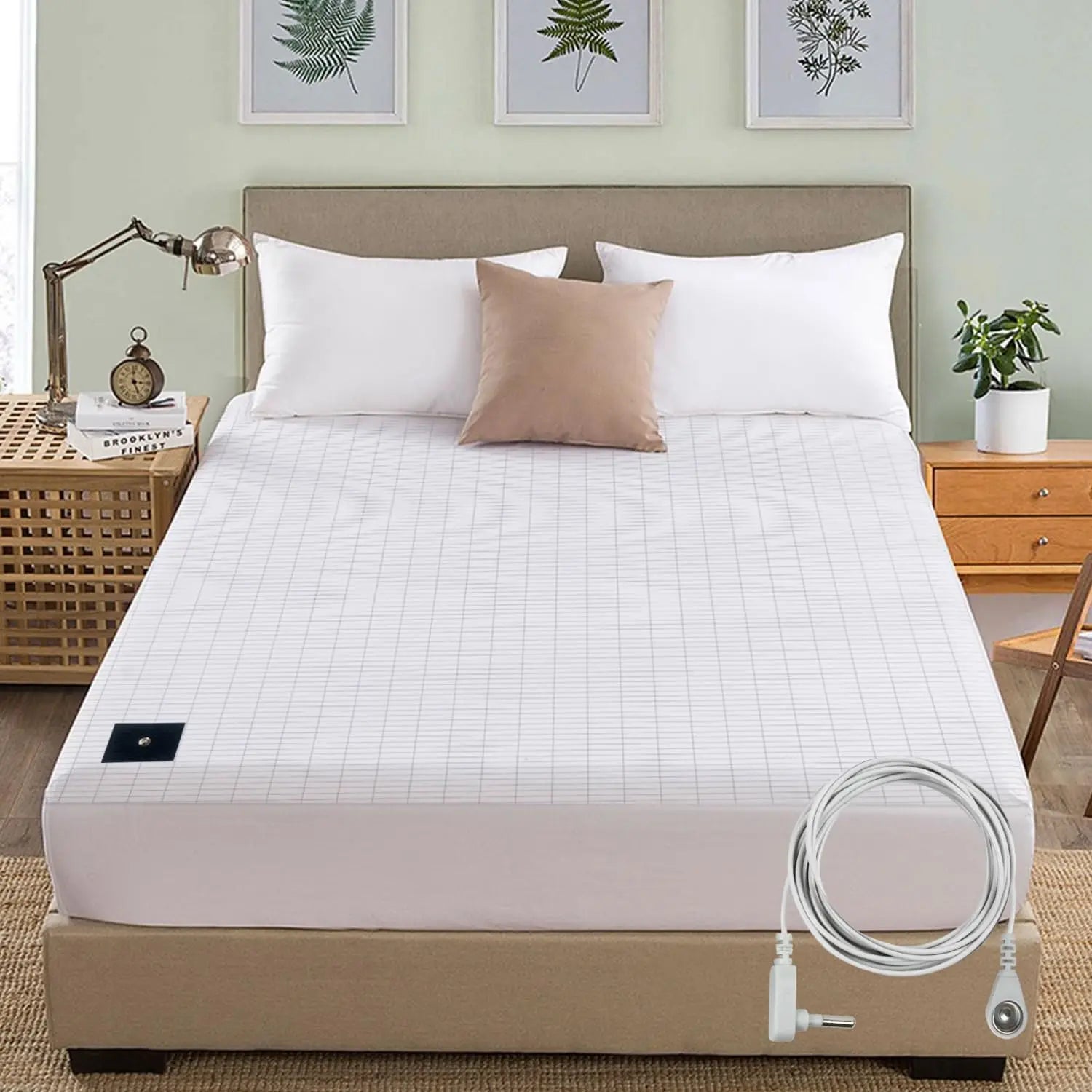 MAXSHARER Earthing Fitted Sheet Organic Cotton with Conductive Silver Fiber Grounding Bed Sheet