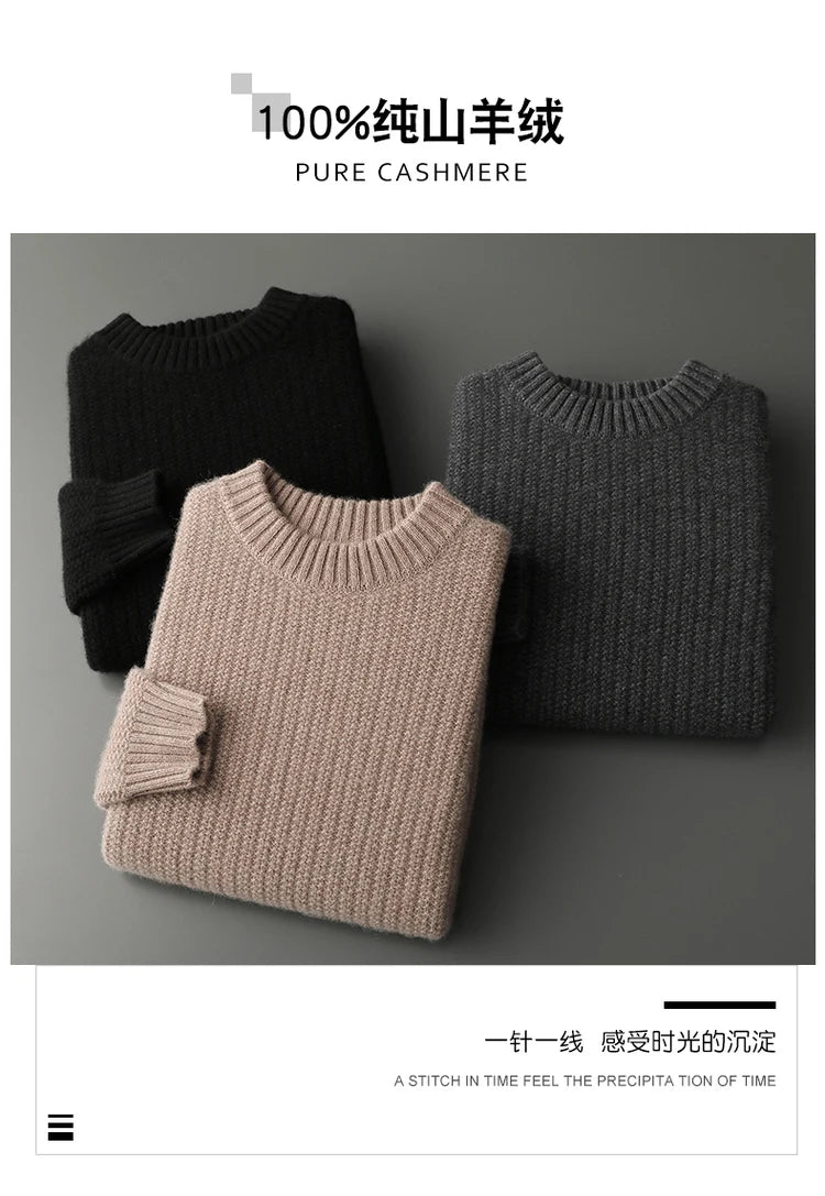 100% Pure Cashmere Sweater for Men - Round Neck, Thick, Warm, Fashionable Sweater