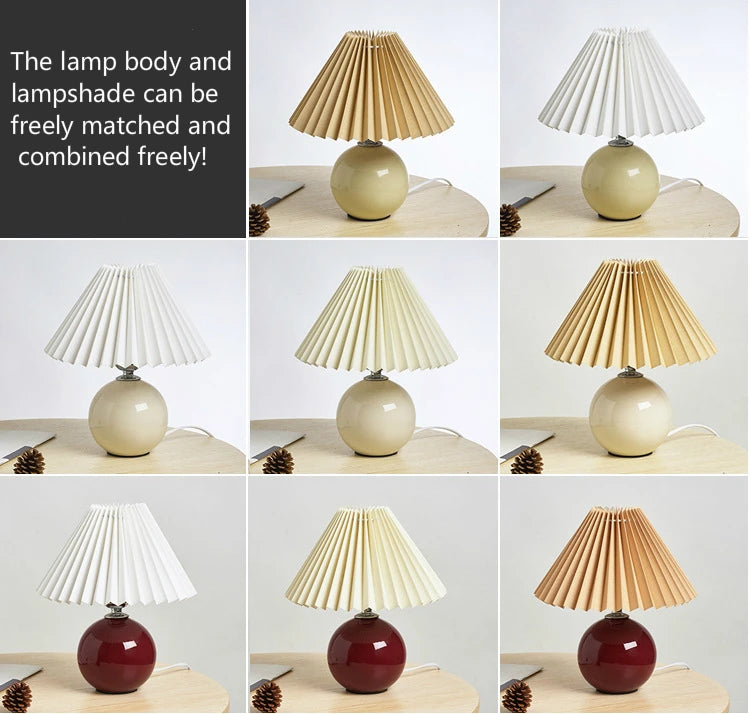 Nordic Girl Room Decorated with Pleated Desk Light Fixtures Korean-style Folding Table Lampshade Cozy Bedroom Bedside Lamp