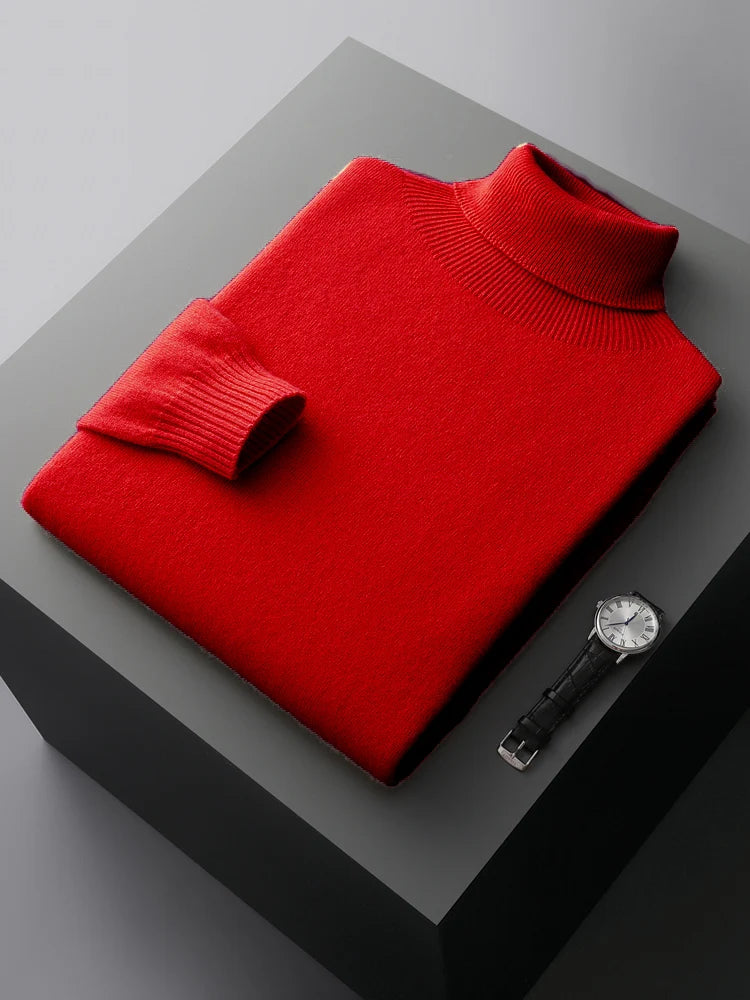 100% Pure Wool One-Piece Ready-to-wear Men's High Lapel Pullover Autumn and Winter Basic Knitted Versatile Sweater Casual Large