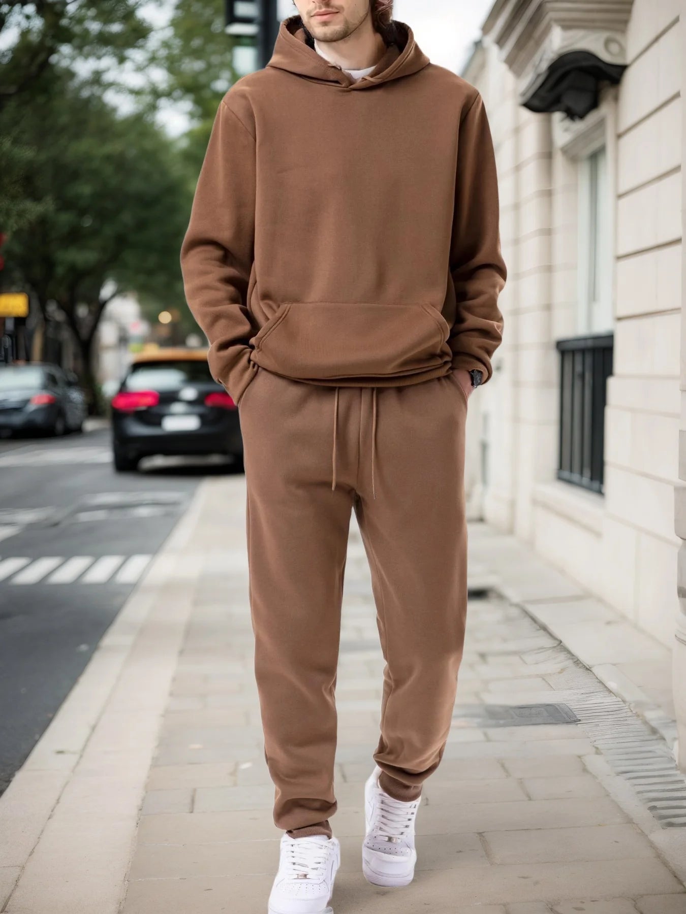 Men's Autumn and Winter Solid Color Hoodie and Jogging Pants Two-piece Set Fashionable Outdoor Casual Sportswear Men's Tracksuit