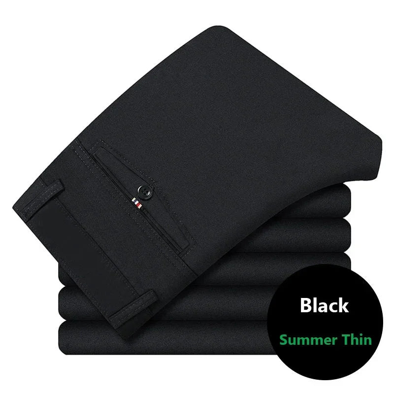 100% Cotton Spring Summer Middle-aged Cargo Trousers Men's Straight Slacks High Waists Thin Thick Breathable Male Suit Pants