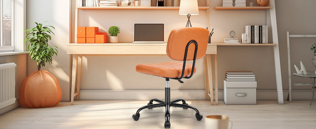 JHK Armless Office Desk Chair with Back Lumbar Support, Height Adjustable PU Leather Computer Chair with 360° Swivel Rolling Wheels