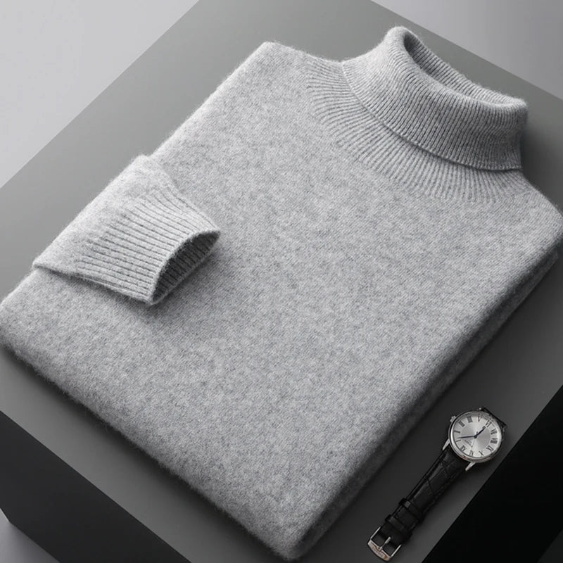 100% Pure Wool One-Piece Ready-to-wear Men's High Lapel Pullover Autumn and Winter Basic Knitted Versatile Sweater Casual Large