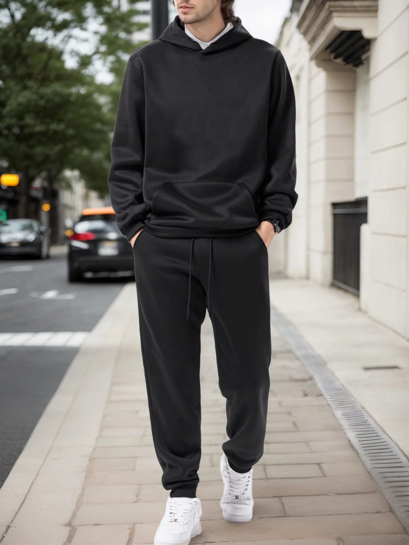 Men's Autumn and Winter Solid Color Hoodie and Jogging Pants Two-piece Set Fashionable Outdoor Casual Sportswear Men's Tracksuit
