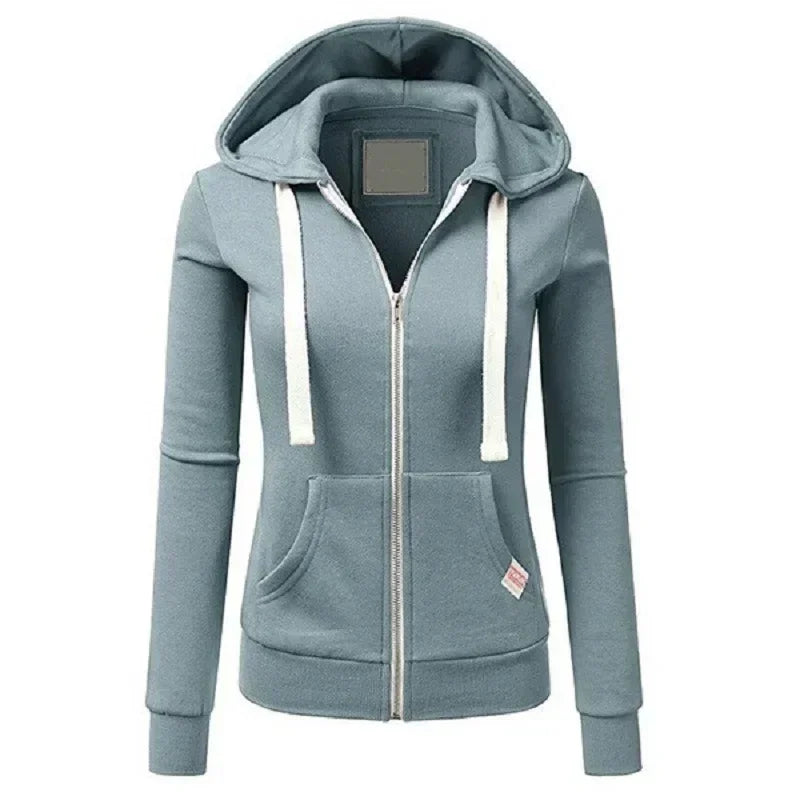 Autumn/Winter New Comfortable Women's Personalized Fashion Sports Hoodie Long Sleeve Drawstring Pocket Zipper Coat