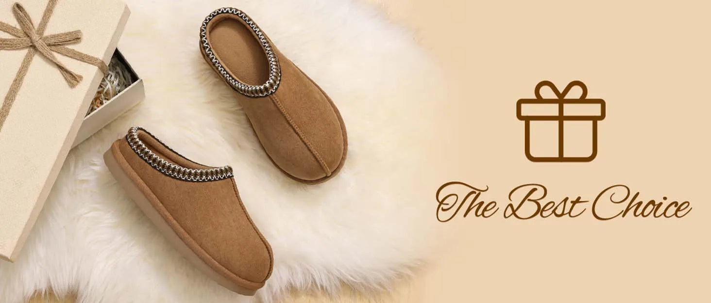 Comwarm Winter Women's Fuzzy Slippers Genuine Suede Indoor Outdoor Fluffy House Slippers Slip On Warm Memory Foam Furry Shoes