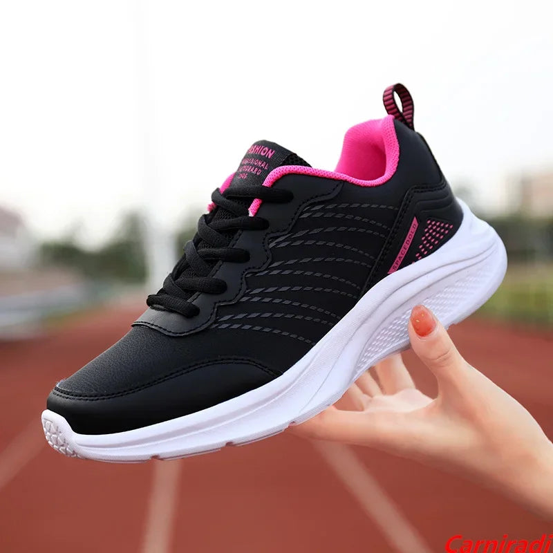 Leather Waterproof Sports Fitness Running Shoes Women Comfort Flat Big Size 35-42 Casual Sneakers Ladies Non-slip Jogging Shoes