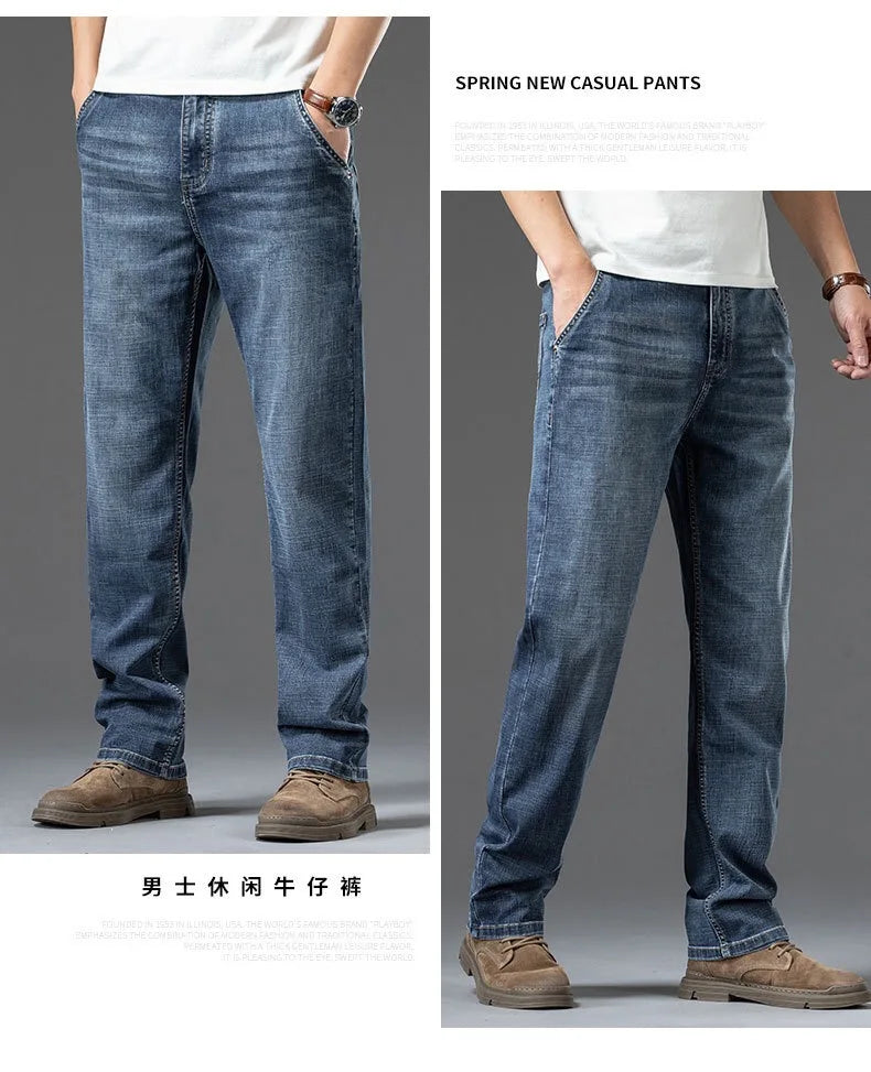 Men's Jeans 2024 Summer Thin Business Casual Loose Straight Pants Fashion Versatile Stretch Pants Large Size 48