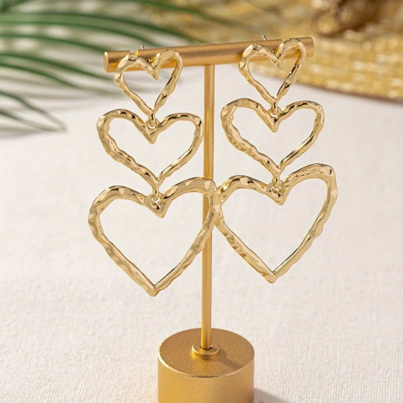 Europe and The United States Fashion Gold Color Pleated Heart Drop