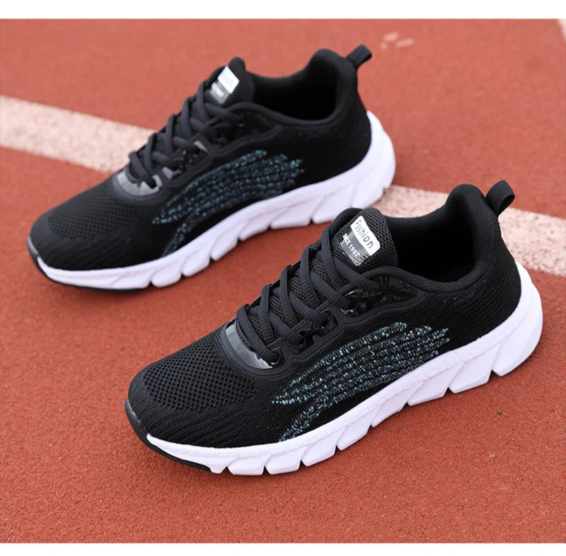 Spring Flying Knitted Breathable Running Shoes Sports Women Casual Shoes Soft Sole Couples Men And Women Small White Shoes