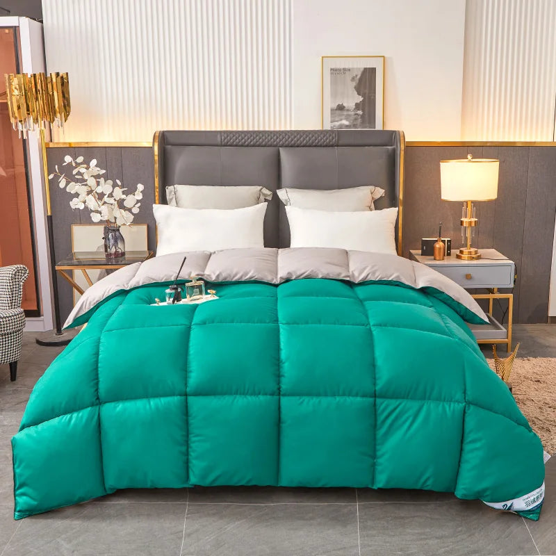 Duvets Quilts for Four Season Dark Green&Grey Lightweight Comforter Down Like Filling Thicken Blanket 150*200*1pc Drop Shipping