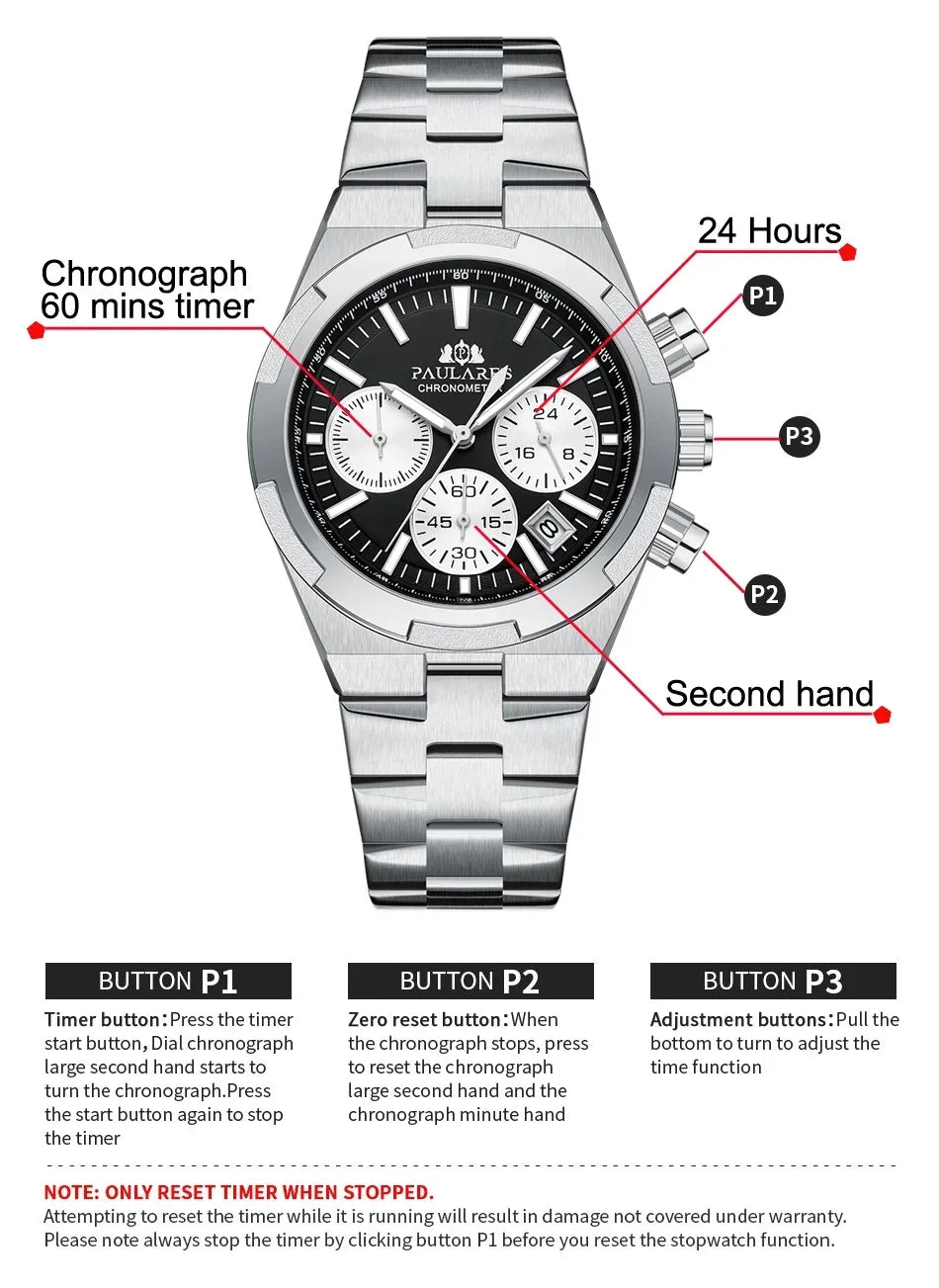 Luxury Watch for Men Chronograph Luminous Rose Gold Silver Blue Fashion Quartz Overseas Stainless Steel Watch for Men Cheap