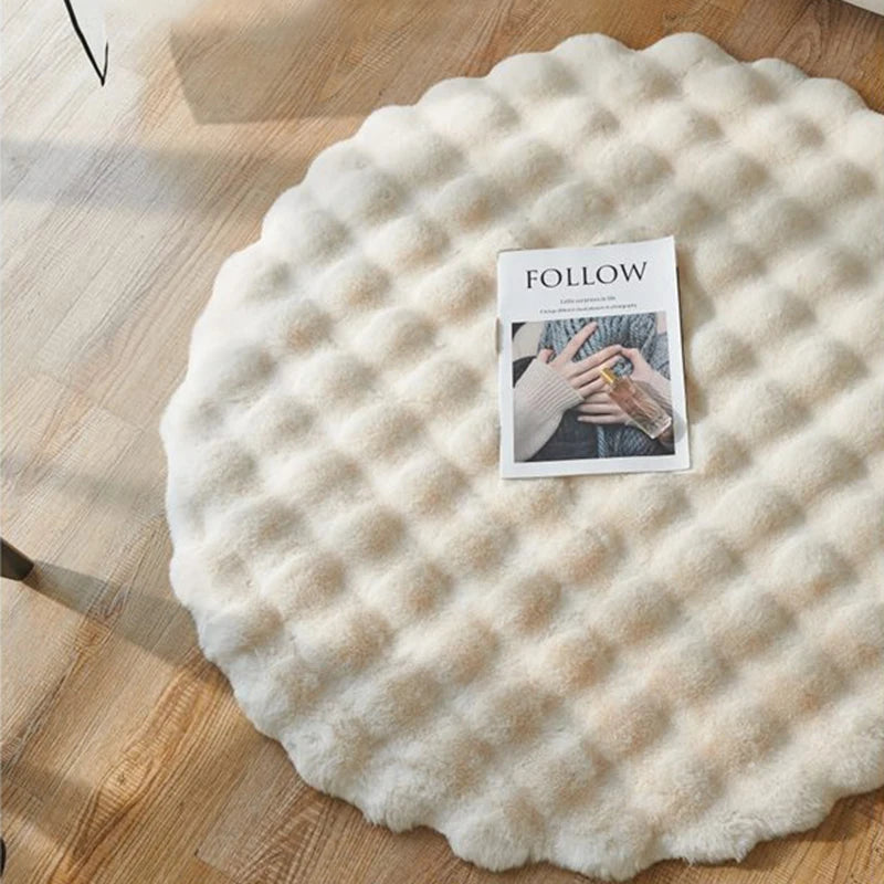Bubble Velvet Faux Rabbit Fur Carpet Round Soft Fluffy Pet Mat Modern Living Room Decor Winter Warm Plush Kids Game Tent Mats