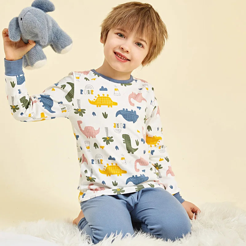 Kids Pajamas for Boys 2 3 4 5 6 7 8 9 10 11 12 13 14 Years Cotton Sleepwear Set Dinosaur Pyjamas Green Children Pijamas Clothing
