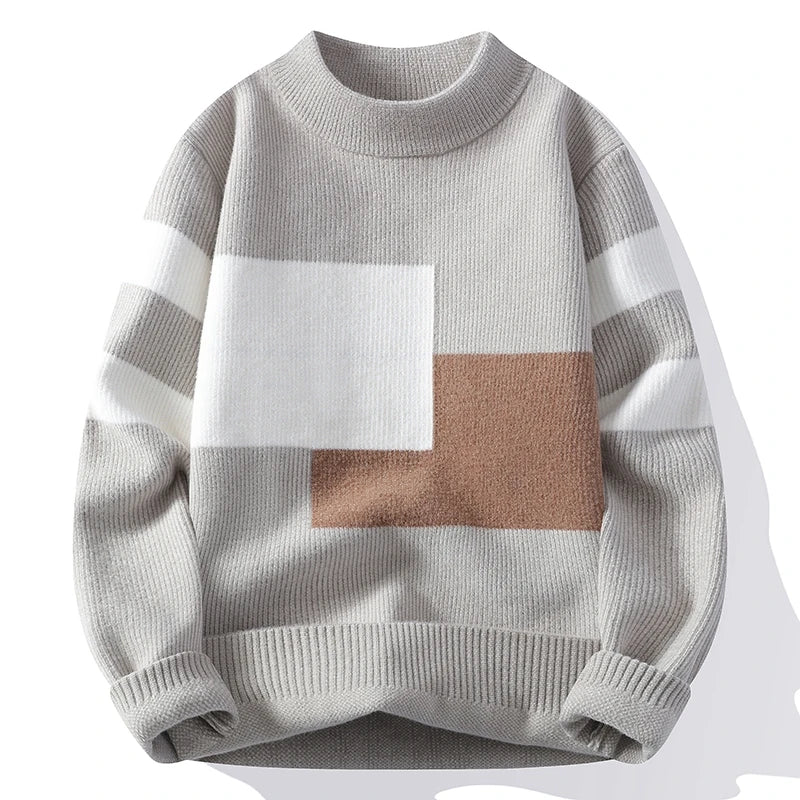 Autumn Winter New Men's Sweater Fashion Patchwork O-Neck Knit Pullovers Men Loose Casual Knitted Sweaters Hip Hop Streetwear Man