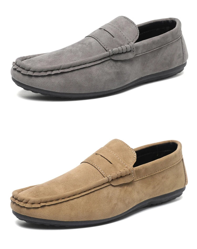 2025 Autumn Deer Leather Casual Men's Shoes Versatile Comfortable Work Shoes Driving Loafers Black, Grey, Khaki Three-Colour
