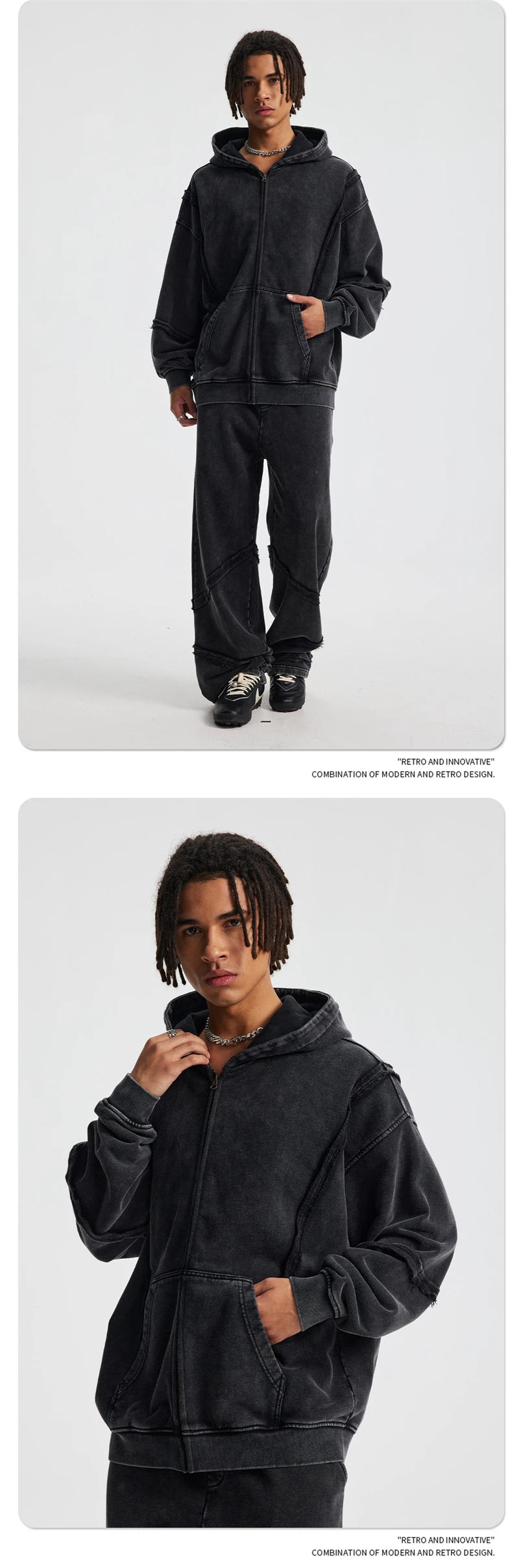 ZODF Retro Winter Man 430gsm Zipper Cotton Hoodies Unisex Heavy Weight Washed Loose Edge Zip-up Hooded Coats HY1125