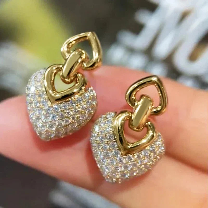 Huitan Heart Shaped Women Drop Earrings Inlaid Full Sparkling CZ