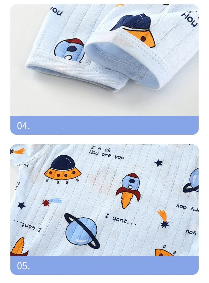 Top+Pants 2-Piece Set Breathable Soft Cotton Pajamas for Children Boys Girls Baby Summer Cartoon Long Sleeve Home Sleepwear Set 1-6Y